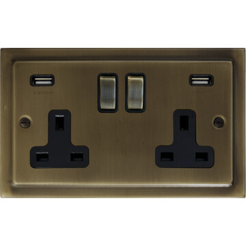 trimline antique brass socket with usb (2 gang) front fc101025