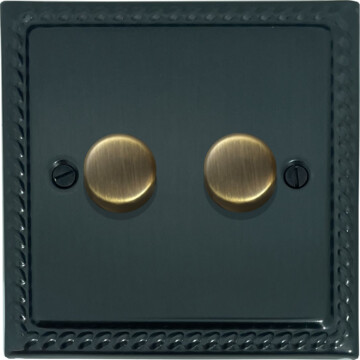 monarch black bronze led dimmer (2 gang/antique brass caps) front fc101025