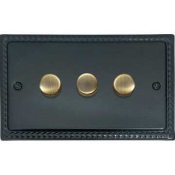 monarch black bronze led dimmer (3 gang/antique brass caps) front fc101025