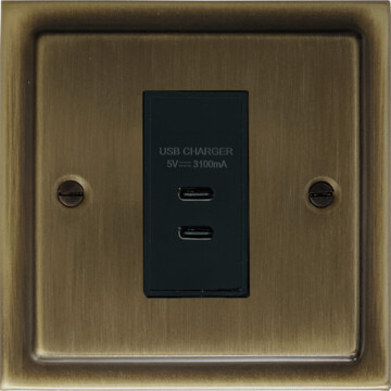 trimline antique brass usb charger (2x usb c) (1 gang) front fc101025