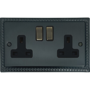 monarch black bronze socket (2 gang/antique brass switches) front fc101025