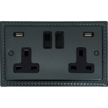 monarch black bronze socket with usb (2 gang/black switches) front fc101025