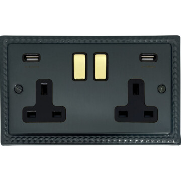 monarch black bronze socket with usb (2 gang) front fc101025