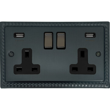 monarch black bronze socket with usb (2 gang) front fc101025