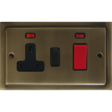 antique brass cooker switch with socket (black switch) front fc101025