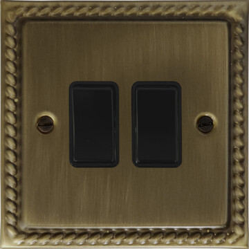 monarch antique brass light switch (2 gang/black switches) front fc101025