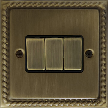 monarch antique brass light switch (3 gang) front fc101025
