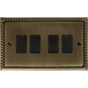 monarch antique brass light switch (4 gang/black switches) front fc101025