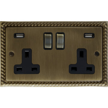 monarch antique brass socket with usb (2 gang) front fc101025