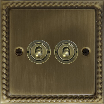 monarch antique brass toggle switch (2 gang) front fc101025