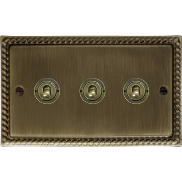 monarch antique brass toggle switch (3 gang) front fc101025