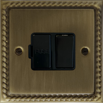 monarch antique brass switched fused spur (black switch) front fc101025