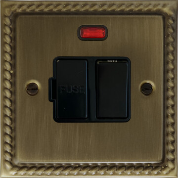 monarch antique brass switched fused spur with neon (black switches) front fc101025