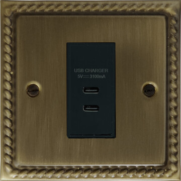 monarch antique brass usb charger (2x usb c) front fc101025