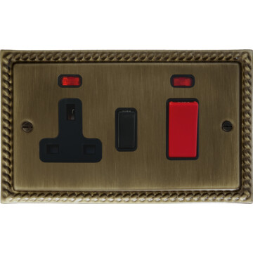 monarch antique brass cooker switch with socket (black switch) front fc101025