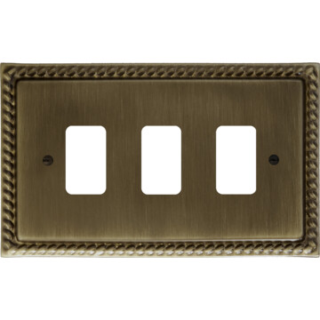Georgian Antique Brass Grid Switch (3 Gang)