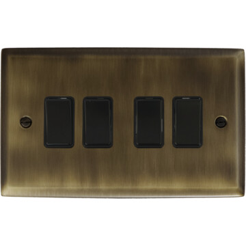 spectrum antique brass light switch (4 gang/black switches) front fc101025