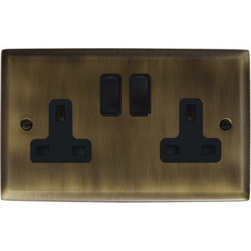 spectrum antique brass double socket (black switches) front fc101025