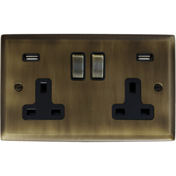 spectrum antique brass double socket with usb (brass switch) front fc101025