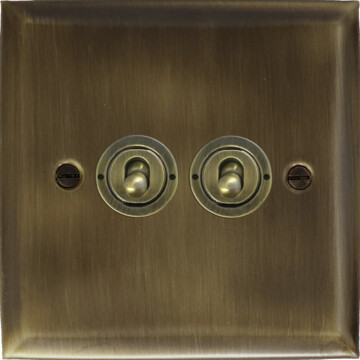 spectrum antique brass toggle switch (2 gang) front fc101025