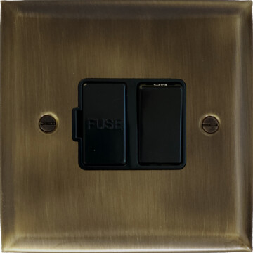 spectrum antique brass switched fused spur (black switch) front fc101025