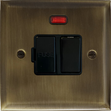 spectrum antique brass switched fused spur with neon (black switch) front fc101025