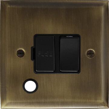 spectrum antique brass switched fused spur with flex outlet (black switch) front fc101025