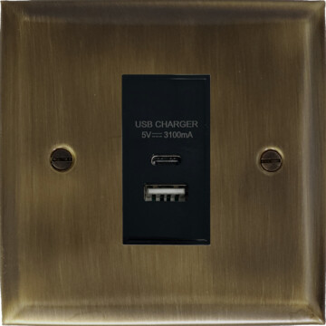 spectrum antique brass usb charger (usb a and usb c) (1 gang) front fc101025