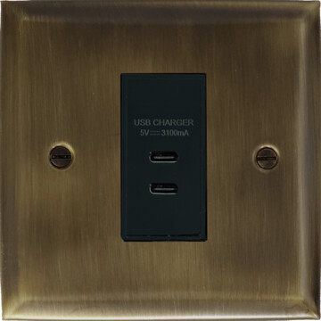 spectrum antique brass usb charger (2x usb c) (1 gang) front fc101025