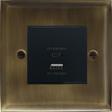 spectrum antique brass usb charger (dual usb a + c quick charge) (1 gang) front fc101025
