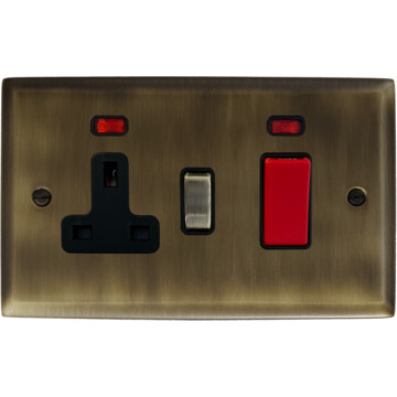 spectrum antique brass cooker switch with socket (brass switch) front fc101025