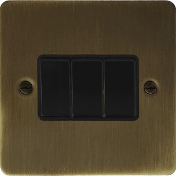 flat antique brass switch (3 gang/black switches) front fc101025