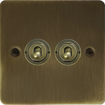 flat antique brass toggle switch (2 gang) front fc101025