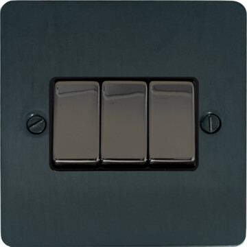 flat black bronze light switch (3 gang/black nickel switches) front fc101025