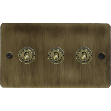 flat antique brass toggle switch (3 gang) front fc101025