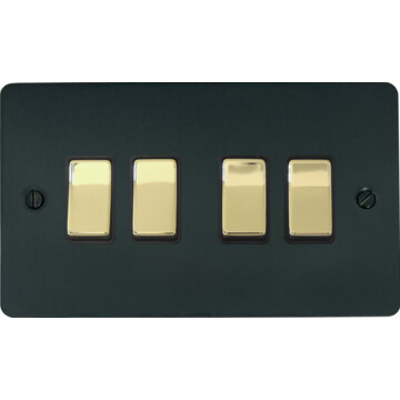 flat black bronze light switch (4 gang/polished brass switches) front fc101025