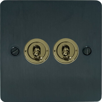 flat black bronze toggle switch (2 gang/polished brass switches) front fc101025