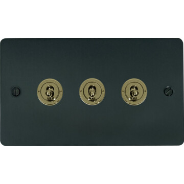 flat black bronze toggle switch (3 gang/polished brass switches) front fc101025