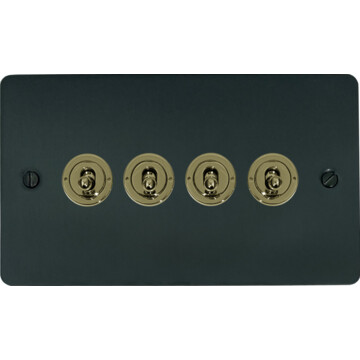 flat black bronze toggle switch (4 gang/polished brass switches) front fc101025