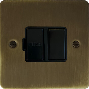 flat antique brass switched fused spur (black switch) front fc101025