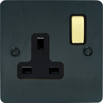 flat black bronze single socket (polished brass switch) front fc101025