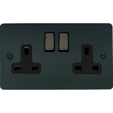 flat black bronze double socket (black insert/ black nickel switches) front fc101025