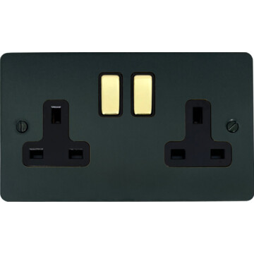 flat black bronze double socket (black insert/ polished brass switches) front fc101025