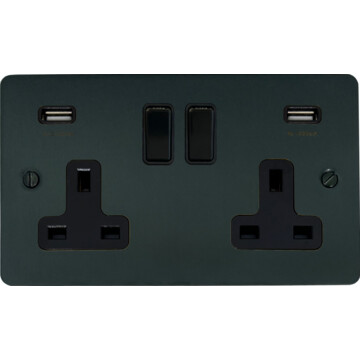 flat black bronze double socket with usb (black switches) front fc101025