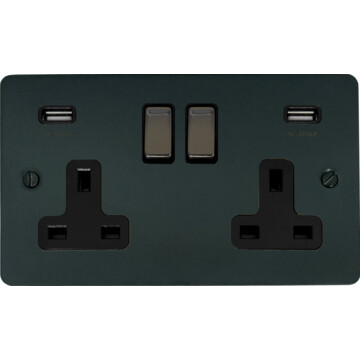 flat black bronze double socket with usb (black insert/black nickel switches) front fc101025