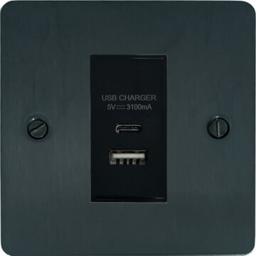 flat black bronze usb charger (usb a and usb c) (black insert/1 gang) front fc101025