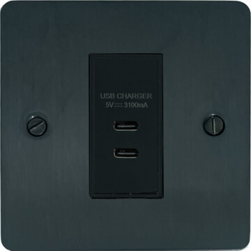 flat black bronze usb charger (2x usb c) (black insert/1 gang) front fc101025