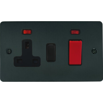 flat black bronze cooker switch with socket (black switch) front fc101025