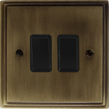 victorian antique brass light switch (2 gang/black switches) front fc101025