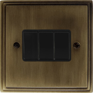 victorian antique brass light switch (3 gang/black switches) front fc101025